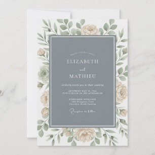 Schieferblaue elegante botanische Hochzeit Einladung