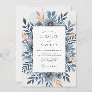 Schieferblaue elegante herbstliche Hochzeit Einladung