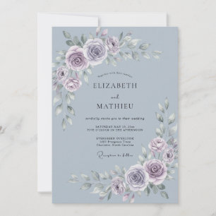 Schieferblaue elegante Hochzeitsfloristik Einladung