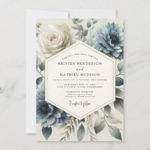 Schieferblaue Erblühende Hochzeit Einladung