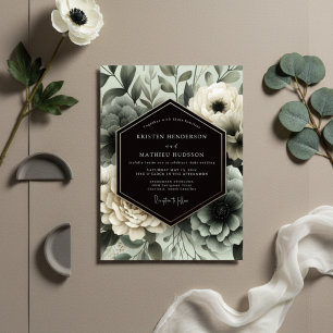 Schieferblaue florale ätherische Hochzeit Einladung