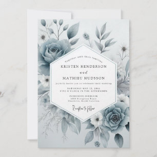 Schieferblaue florale ätherische Hochzeit Einladung