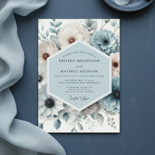 Schieferblaue florale Eleganz Hochzeit Einladung