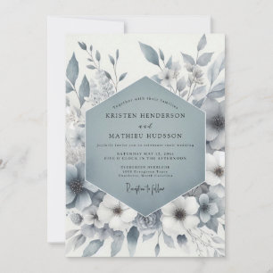 Schieferblaue florale Eleganz Hochzeit Einladung