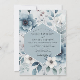Schieferblaue Florale Harmonie-Hochzeit Einladung