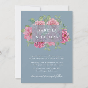 Schieferblaue Florale Hochzeitseinladung Einladung