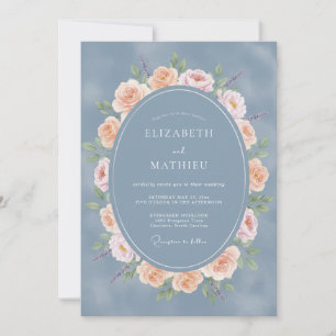 Schieferblaue Florale Hochzeitsromantik Einladung