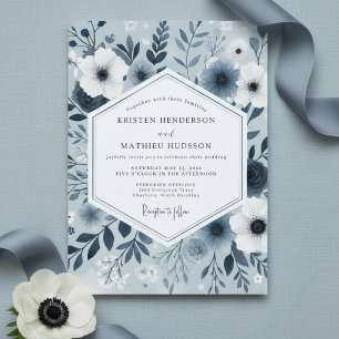 Schieferblaue florale Launen Hochzeit Einladung