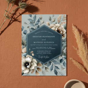 Schieferblaue florale romantische Hochzeit Einladung