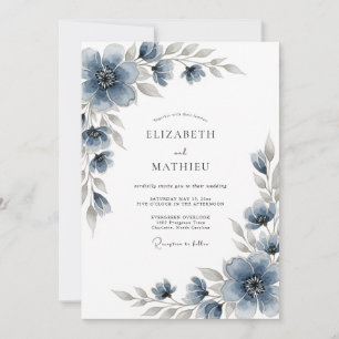 Schieferblaue florale romantische Hochzeit Einladung