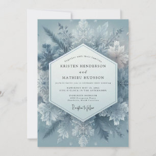 Schieferblaue Frostblüten-Hochzeit Einladung