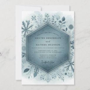 Schieferblaue Frostige Blumige Hochzeit Einladung