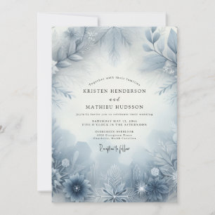 Schieferblaue Frostige Blütenhochzeit Einladung