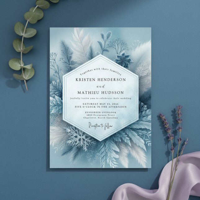 Schieferblaue Frostige Botanische Hochzeit Einladung (Von Creator hochgeladen)