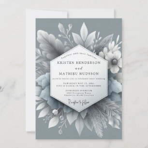 Schieferblaue Frostige Flora-Hochzeit Einladung