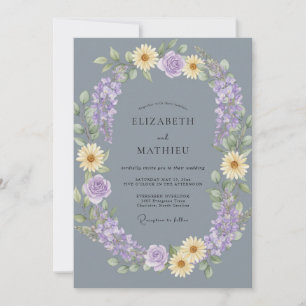 Schieferblaue Gelbliche Florale Hochzeit Einladung