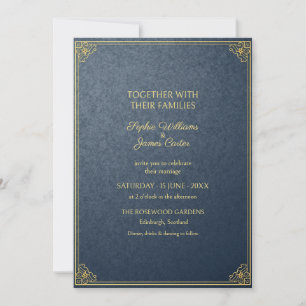 Schieferblaue Goldene Art Deco Hochzeitseinladung Einladung