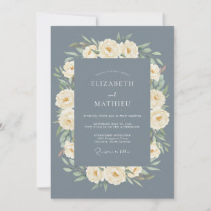 Schieferblaue königliche Rosenhochzeit Einladung