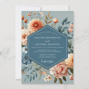 Schieferblaue Korallenblüten-Hochzeit Einladung