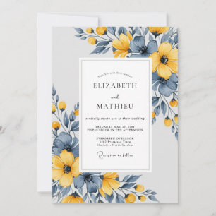Schieferblaue künstlerische botanische Hochzeit Einladung