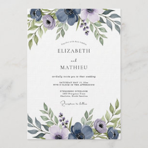 Schieferblaue künstlerische Floral-Hochzeit Einladung