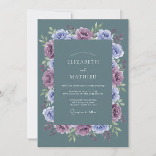 Schieferblaue lila florale Wasserfarben-Hochzeit Einladung