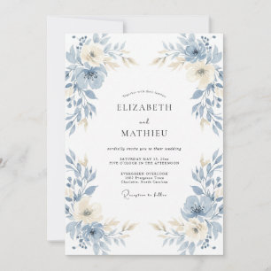 Schieferblaue luftige Blumenhochzeit Einladung