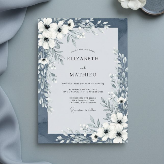 Schieferblaue malerische Blumenhochzeit Einladung (Von Creator hochgeladen)
