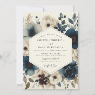 Schieferblaue melancholische botanische Hochzeit Einladung