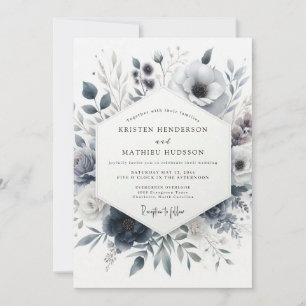 Schieferblaue neblige Floral-Hochzeit Einladung