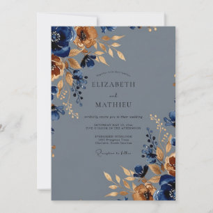 Schieferblaue opulente herbstliche Hochzeit Einladung