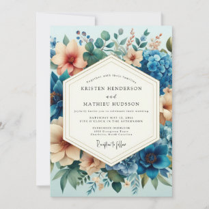Schieferblaue Pfirsich Artful Bloom Hochzeit Einladung
