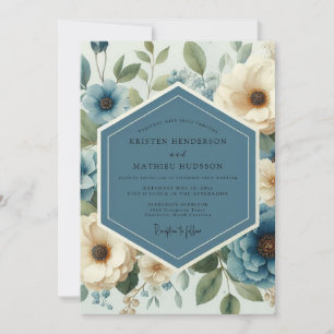 Schieferblaue prächtige botanische Hochzeit Einladung