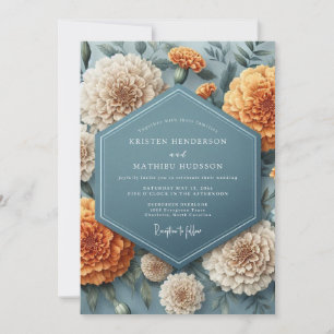 Schieferblaue Ringelblumen-Hochzeit Einladung