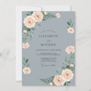 Schieferblaue romantische Blumelhochzeit Einladung