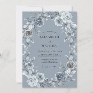 Schieferblaue romantische botanische Hochzeit Einladung