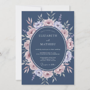 Schieferblaue romantische florale Hochzeit Einladung