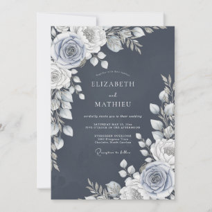 Schieferblaue Rose Romanze Hochzeit Einladung