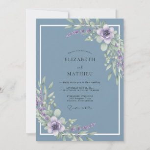 Schieferblaue ruhige Lavendel-Hochzeit Einladung