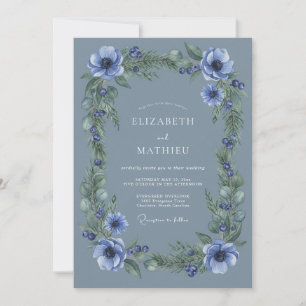 Schieferblaue ruhige Winterhochzeit Einladung
