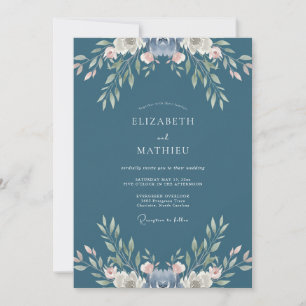 Schieferblaue sanfte florale Hochzeit Einladung
