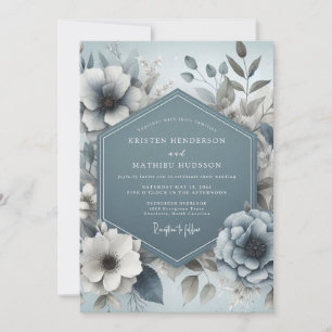 Schieferblaue träumerische florale Hochzeit Einladung