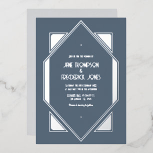 Schieferblaue und silberne Gatsby-Art-Deco-Hochzei Folieneinladung