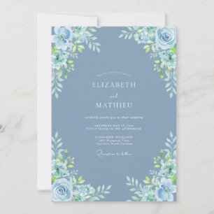 Schieferblaue üppige Blütenhochzeit Einladung