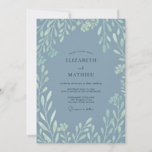 Schieferblaue üppige Hochzeit Einladung