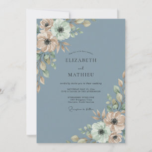 Schieferblaue üppige romantische Hochzeit Einladung