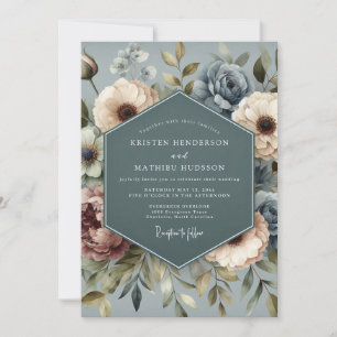Schieferblaue verblasste Posy-Hochzeit Einladung