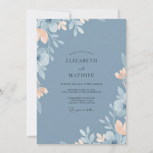 Schieferblaue verfeinerte Aquarell-Hochzeit Einladung