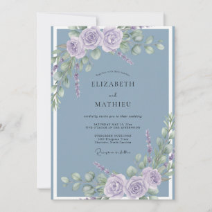 Schieferblaue verfeinerte botanische Hochzeit Einladung