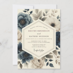 Schieferblaue Vintage-Flora-Hochzeit Einladung